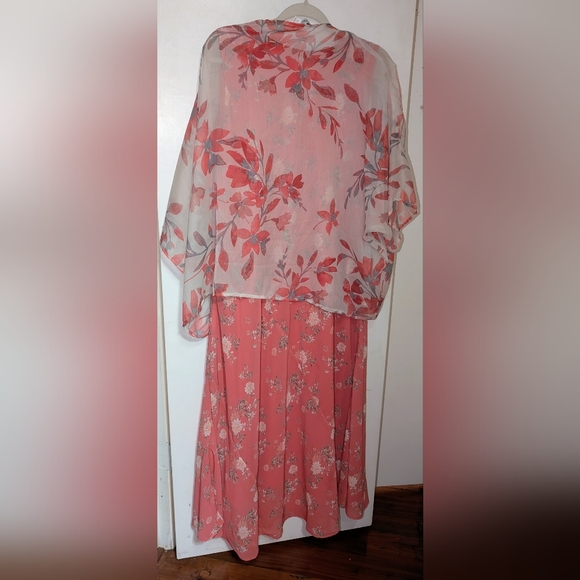 Coldwater Creek Coral Floral Dress & Sheer Kimono Set PXL EUC - Picture 2 of 10